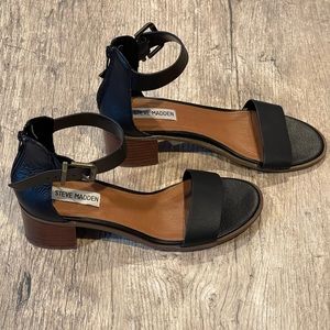 STEVE MADDEN BLACK DRESS SHOES LEATHER WITH STRAPS WOMENS SIZE 7.5